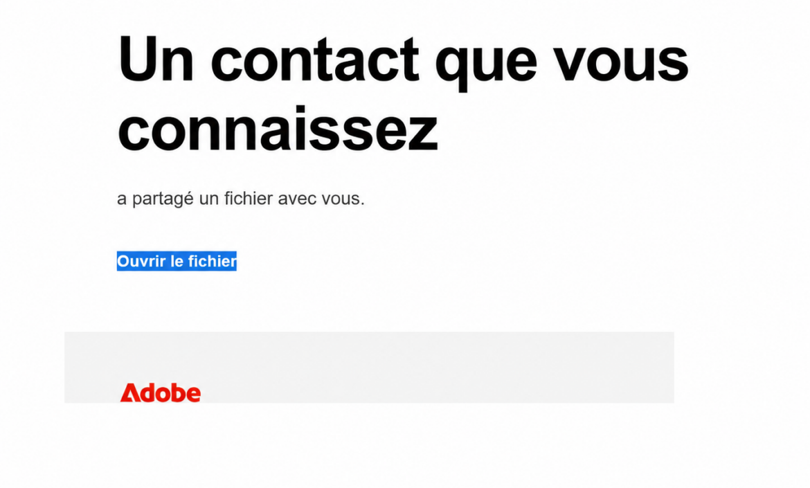 Exemple de notification Adobe frauduleuse
