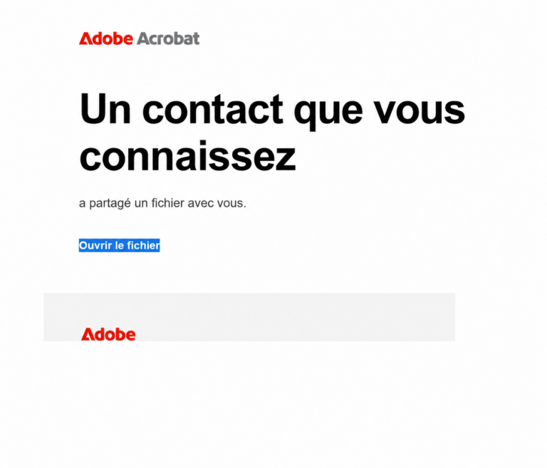 Exemple de notification Adobe frauduleuse
