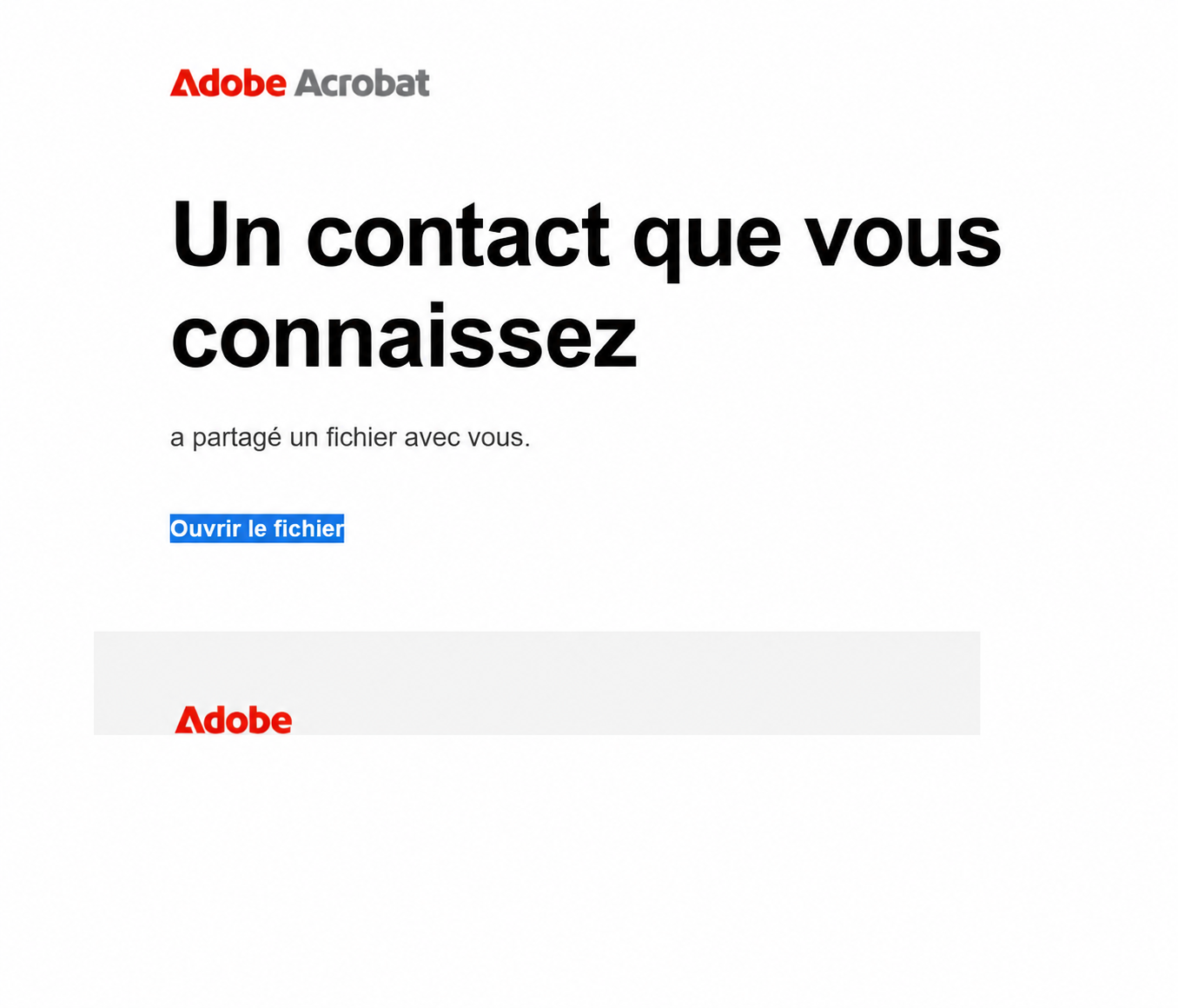 Exemple d'un faux partage de document Adobe Acrobat
